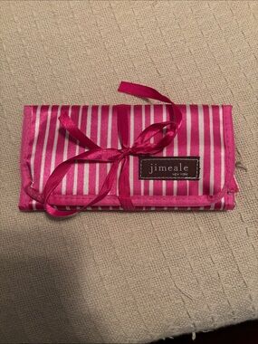 Pink Striped Jewelry Roll Case
